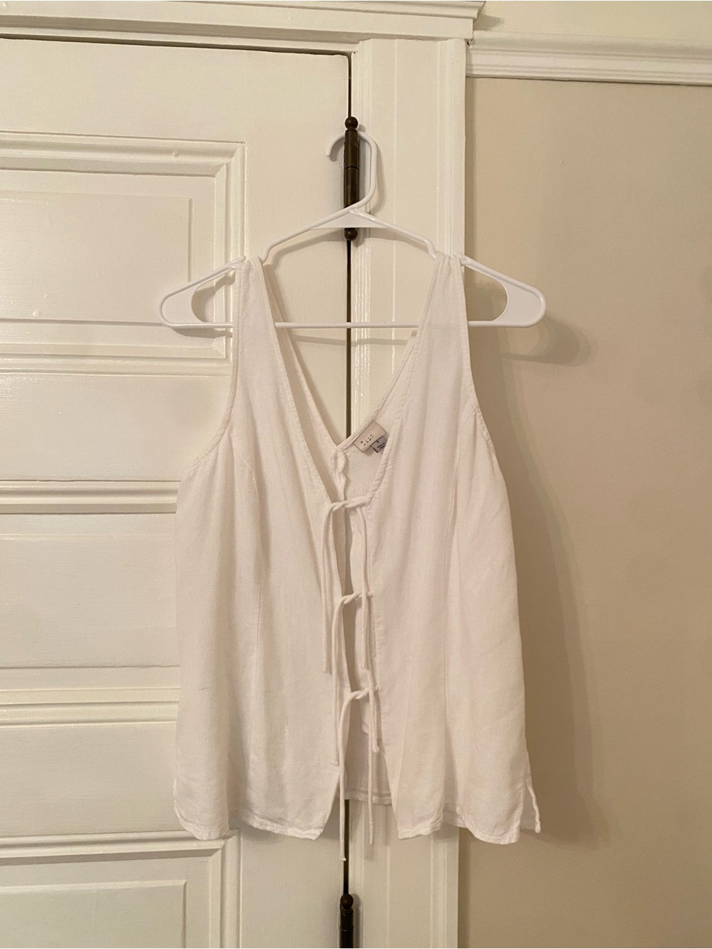 A new day white cotton tie front vest